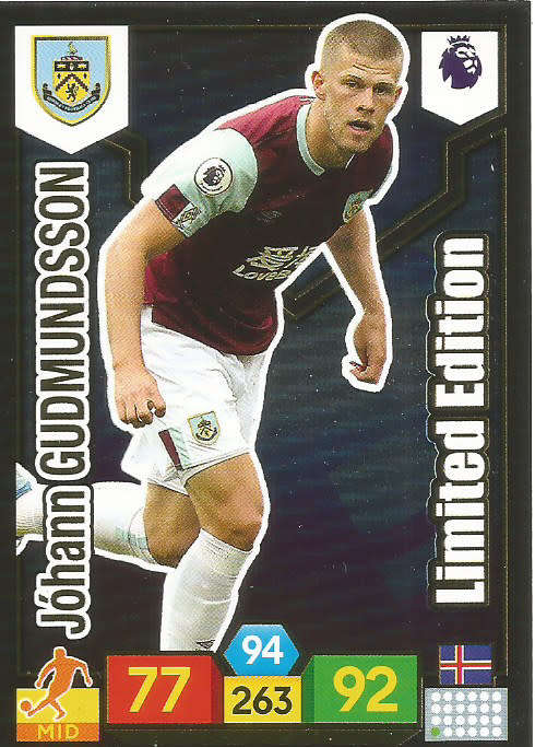 JOHANN GUDMUNDSSON - EPL ADRENALYN XL 2019/20 - "LIMITED EDITION" TRADING CARD