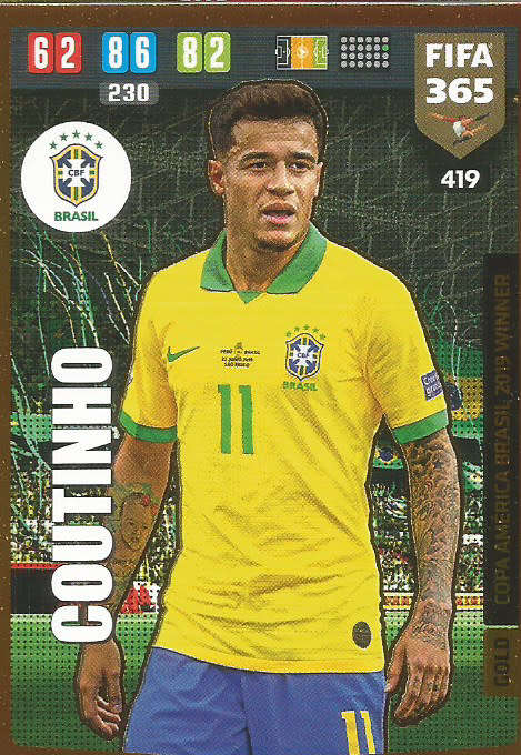 COUTINHO - FIFA 365 2020 EDITION - GOLD FOIL `WINNERS` TRADING CARD 419