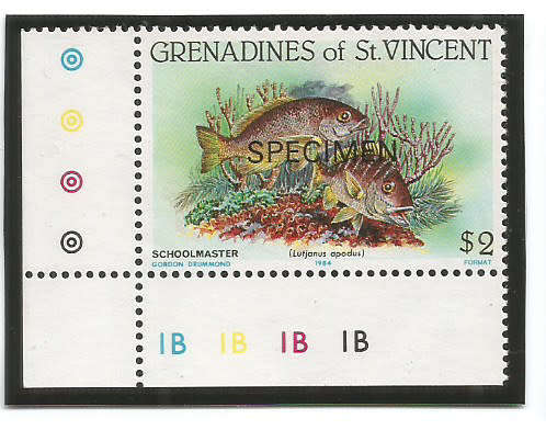 ST VINCENT (GRENADINES) - "SPECIMEN" FISH 1984 - 2$ STAMP O/P SPECIMEN (UM)
