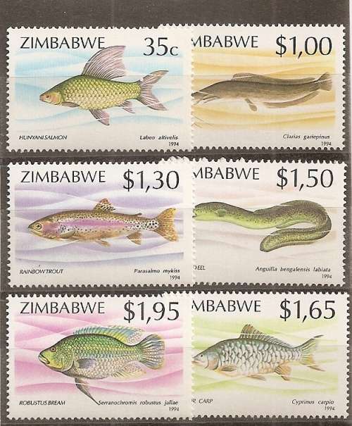ZIMBABWE - SG864/869 - 1994 "FISHES" - COMPLETE SET OF 6 STAMPS U/MINT
