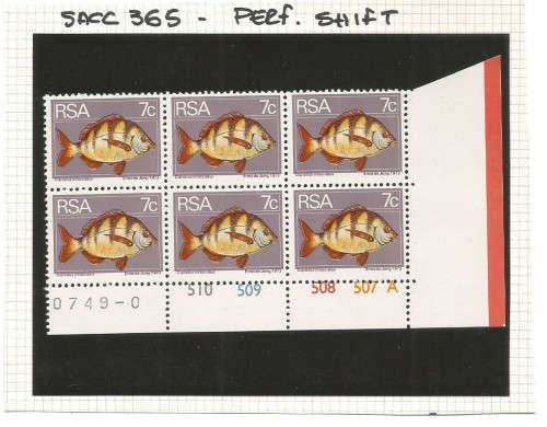 SOUTH AFRICA 1974 - SACC 365 DEFINITIVE - ERROR 7 Cent  CONTROL BLOCK WITH PERFORATION SHIFT- (Mint)