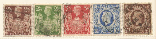 GREAT BRITAIN - King George VI 1939 - SG476 to 478b LOT of 5 HIGH VALUE STAMPS - (USED)