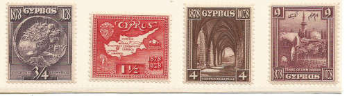CYPRUS - 1928 `50th Anniversary British rule` - LOT OF 4 VALUES to 9pi STAMPS (LMM)
