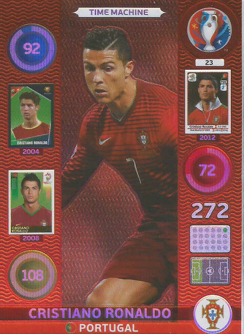 CRISTIANO RONALDO - PANINI `UEFA EURO 2016`COLLECTION - RARE `TIME MACHINE` FOIL TRADING CARD 23