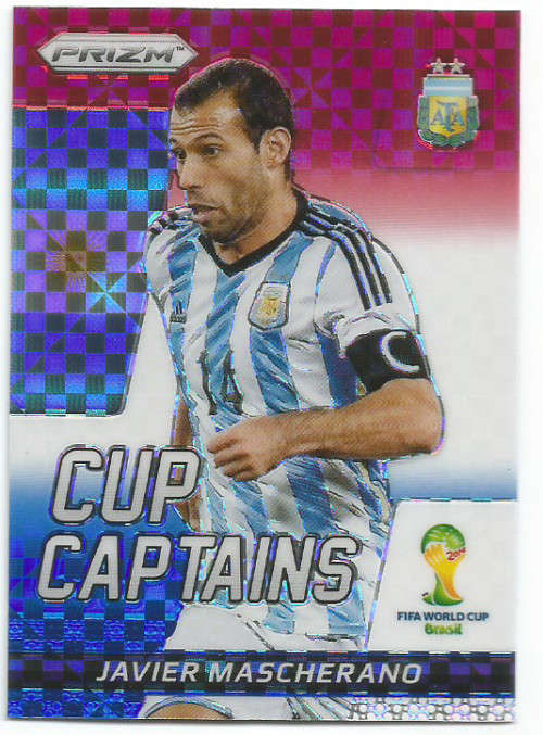 JAVIER MASHERANO - FIFA WORLD CUP 2014 "PRIZM" -  RED/BLUE MIRROR "CUP CAPTAIN"  TRADING CARD 16