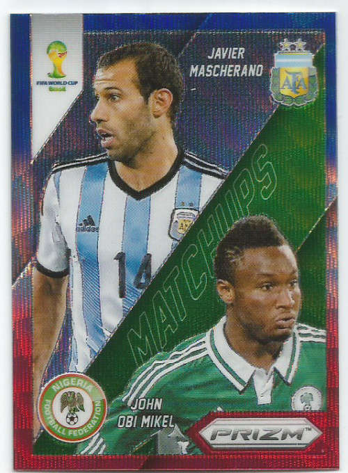 JAVIER MASHERANO/MIKEL - WORLD CUP 2014 PANINI `PRIZM` - BLUE/RED WAVE `MATCH UP`s` TRADING CARD 13