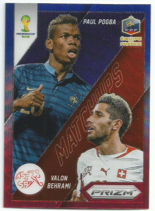 PAUL POGBA/BERHAMI - WORLD CUP 2014 PANINI `PRIZM` - BLUE/RED WAVE `MATCH UP`s` TRADING CARD 10