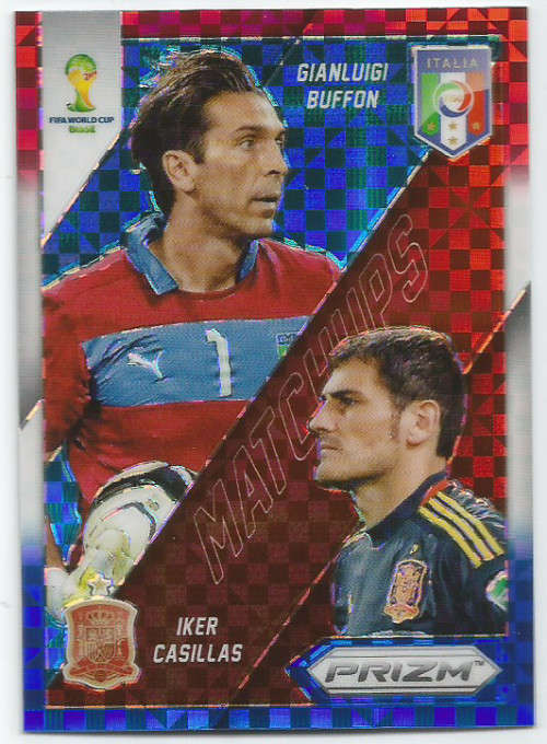 BUFFON/CASILLAS - WORLD CUP 2014 PANINI "PRIZM" - RED/BLUE MOSAIC "MATCH UP's" TRADING CARD 23