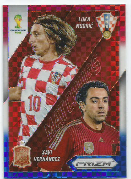 LUKA MODRIC/XAVI - WORLD CUP 2014 PANINI PRIZM - RED/WHITE/BLUE MOSAIC `MATCH UP`s` TRADING CARD 25