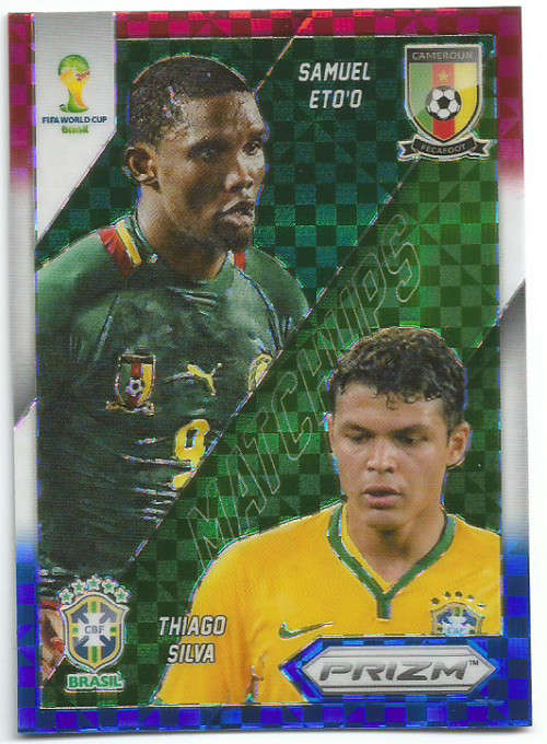THIAGO SILVA/ETO - WORLD CUP 2014 PANINI "PRIZM" - RED/BLUE MOSAIC "MATCH UP's" TRADING CARD 1
