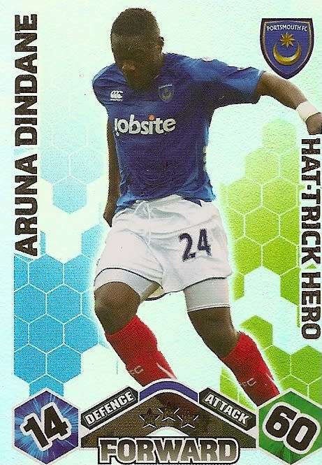 ARUNA DINDANE - MATCH ATTAX EXTRA 2009/10 - RARE `Hat Trick Hero` FOIL TRADING CARD