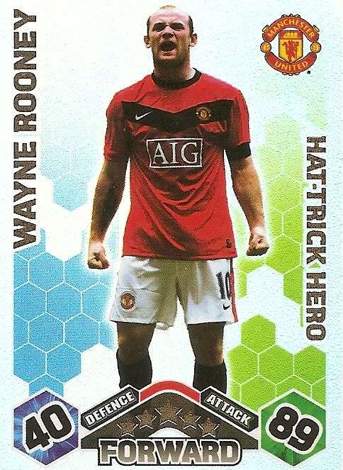 WAYNE ROONEY - MATCH ATTAX EXTRA 2009/10 - RARE `Hat Trick Hero` FOIL TRADING CARD