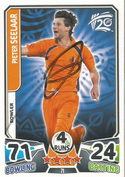 PETER SEELAAR "NETHERLANDS" - CRICKET WORLD CUP T20 2014 - PERSONAL SIGNED "AUTOGRAPHED" CARD