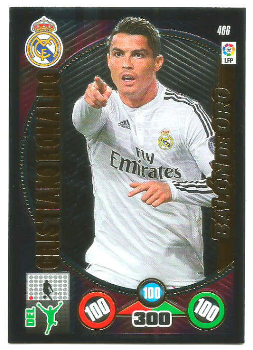CRISTIANO RONALDO - ADRENALYN XL `LA LIGA` 2014/15 - RARE GOLD `BALLON DE ORO` TRADING CARD 466