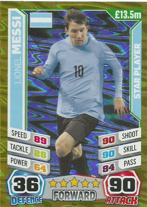 LIONEL MESSI - TOPPS MATCH ATTAX WORLD CUP 2014 - GOLD `STAR PLAYER` TRADING CARD
