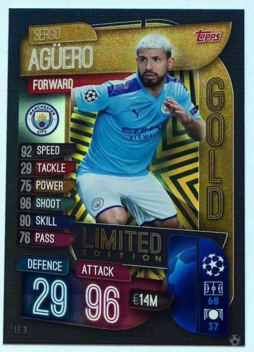 SERGIO AGUERO - CHAMPIONS LEAGUE 2019/20 -  GOLD FOIL "LIMITED EDITION" TRADING CARD