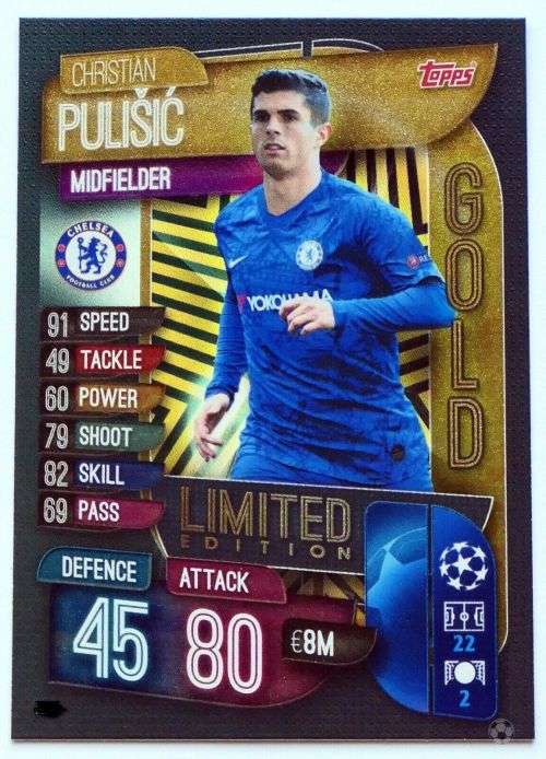 CHRISTIAN PULISIC - CHAMPIONS/EUROPA LEAGUE 2019/20 -  GOLD FOIL "LIMITED EDITION" TRADING CARD