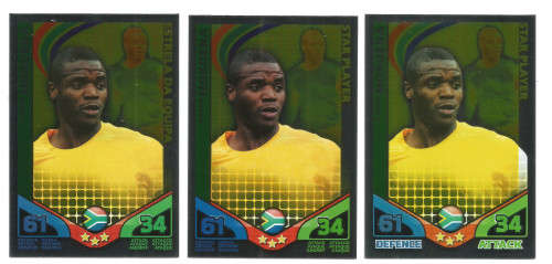 AARON MOKOENA - MATCH ATTAX WORLD CUP 2010 - ALL 3 VARIATIONS "STAR PLAYER" FOIL TRADING CARDS