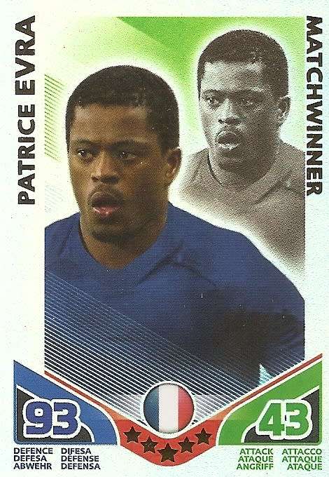 PATRICE EVRA - TOPPS MATCH ATTAX `FIFA WORLD CUP 2010 -  `MATCHWINNER` TRADING CARD - GERMAN EDITION