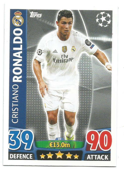 CRISTIANO RONALDO - PANINI `CHAMPIONS LEAGUE` 2015/2016 - BASE TRADING CARD