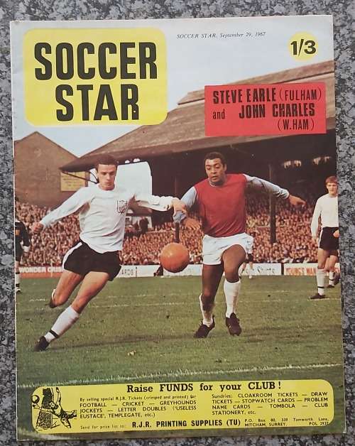 SOCCER STAR MAGAZINE `29 September 1967` ISSUE - IN FAIR CONDITION
