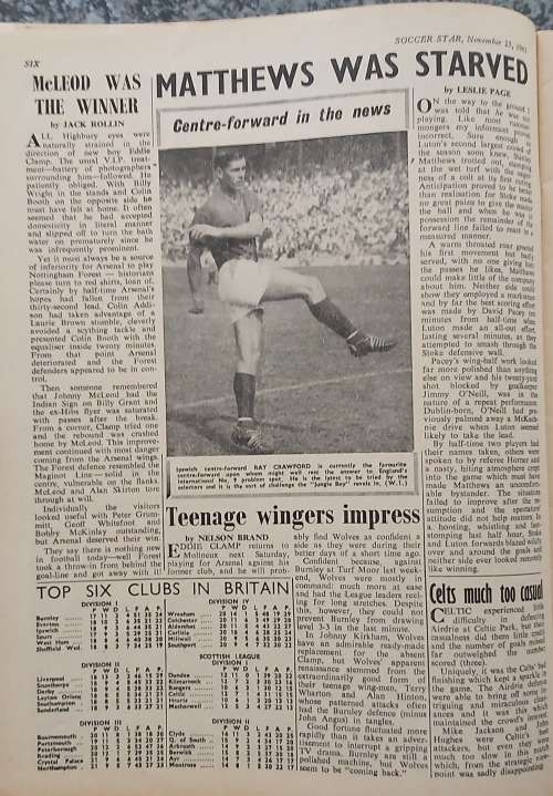 SOCCER STAR MAGAZINE `25th November 1961` ISSUE - IN FAIR CONDITION