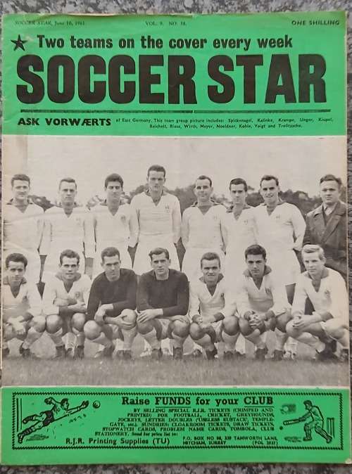 SOCCER STAR MAGAZINE `10th June 1961` ISSUE - IN FAIR CONDITION