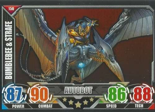 BUMBLEBEE + STRAFE - TOPPS "TRANSFORMERS" 2014 COLLECTION - "MIRROR FOIL" TRADING CARD 150