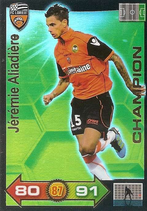 JEREMIE ALIADIERE - PANINI FRENCH "LIGUE 1" 2011/2012 - GOLD "CHAMPION" TRADING CARD