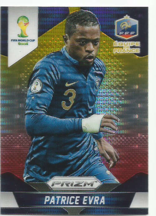 PATRICE EVRA  - WORLD CUP 2014 PANINI "PRIZM" - "YELLOW/RED PULSAR" TRADING CARD 77