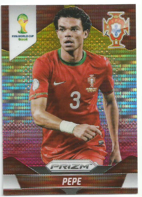 PEPE - WORLD CUP 2014 PANINI "PRIZM" - "YELLOW/RED PULSAR" TRADING CARD 156