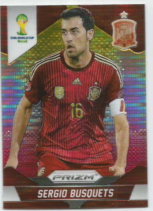 SERGIO BUSQUETS - WORLD CUP 2014 PANINI "PRIZM" - "YELLOW/RED PULSAR" TRADING CARD 174