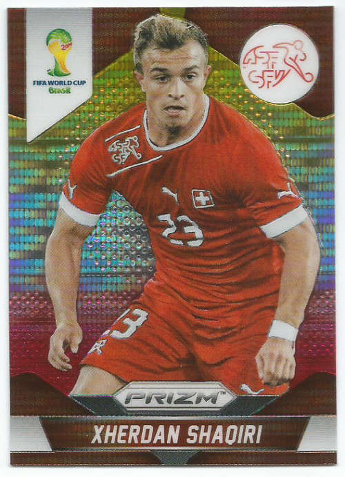 XHERDAN SHAQIRI - WORLD CUP 2014 PANINI "PRIZM" - "YELLOW/RED PULSAR" TRADING CARD 186