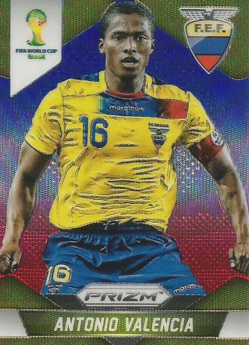 ANTONIO VALENCIA - WORLD CUP 2014 PANINI "PRIZM" - "BLUE/RED WAVE" TRADING CARD 64