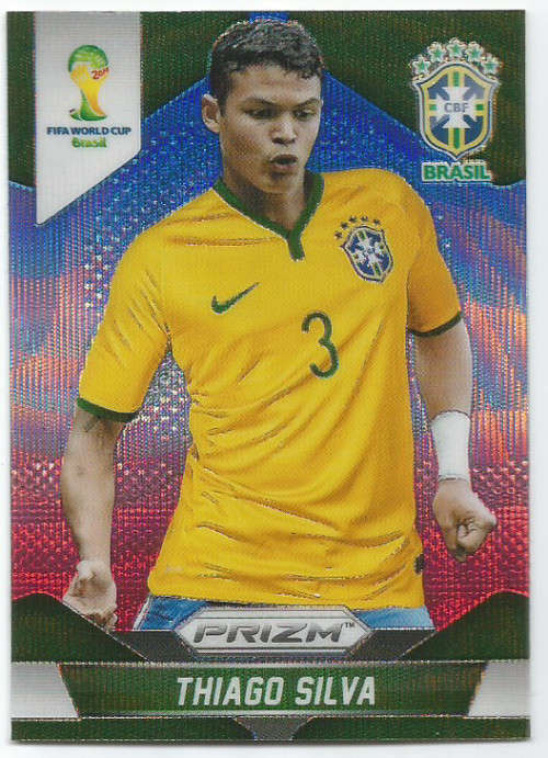 THIAGO SILVA - WORLD CUP 2014 PANINI "PRIZM" - "BLUE/RED WAVE" TRADING CARD 108