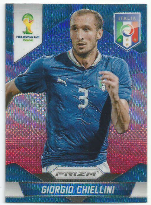 GIORGIO CHIELLINI - WORLD CUP 2014 PANINI "PRIZM" - "BLUE/RED WAVE" TRADING CARD 125