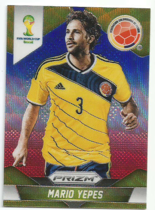 MARIO YEPES - WORLD CUP 2014 PANINI "PRIZM" - "BLUE/RED WAVE" TRADING CARD 50