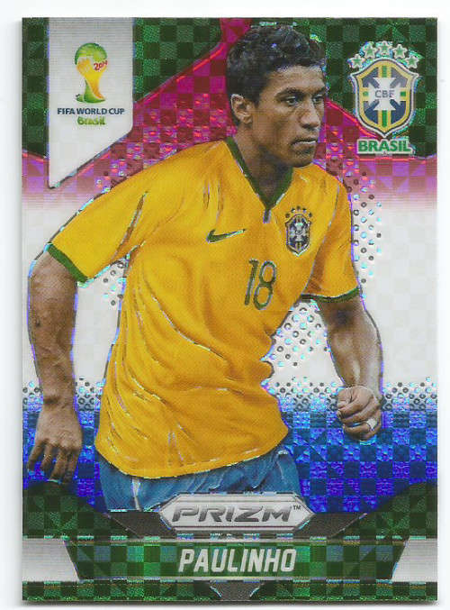 PAULINHO - WORLD CUP 2014 PANINI "PRIZM" - "RED/WHITE/BLUE PLAID" TRADING CARD 110
