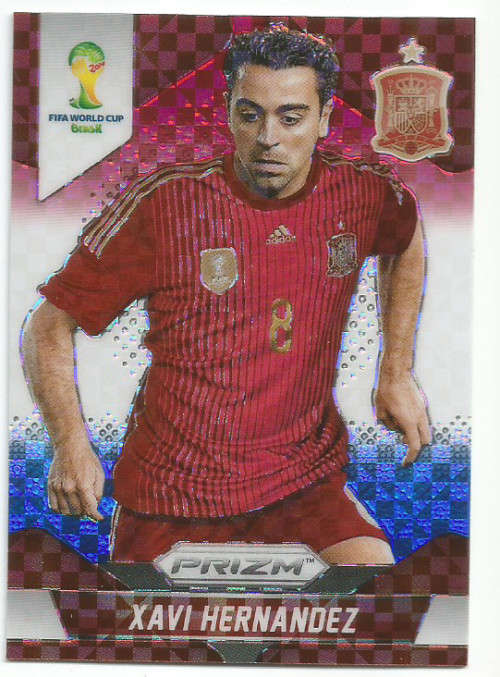 XAVI - WORLD CUP 2014 PANINI "PRIZM" - "RED/WHITE/BLUE PLAID" TRADING CARD 180