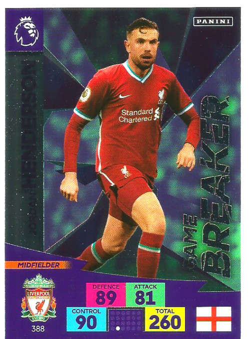 JORDAN HENDERSON - ENGLISH PREMIER LEAGUE 20202021 - FOIL `GAME BREAKER` TRADING CARD 388