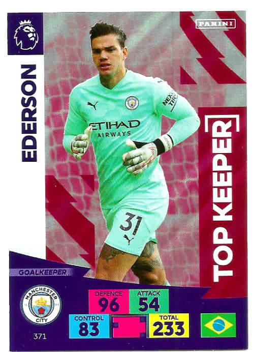 EDERSON - ENGLISH PREMIER LEAGUE 20202021 - ROSE FOIL `TOP KEEPER` TRADING CARD 371