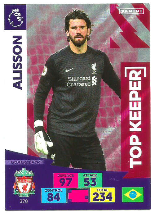 ALISSON - ENGLISH PREMIER LEAGUE 20202021 - ROSE FOIL `TOP KEEPER` TRADING CARD 370