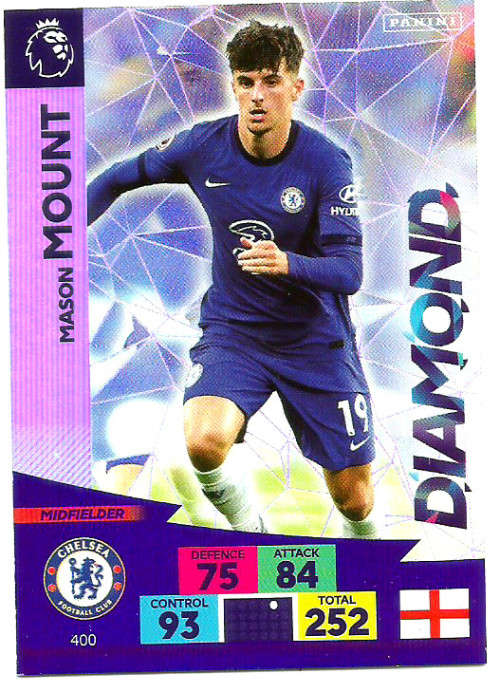 MASON MOUNT - ENGLISH PREMIER LEAGUE 20202021 - SILVER FOIL `DIAMOND` TRADING CARD 400