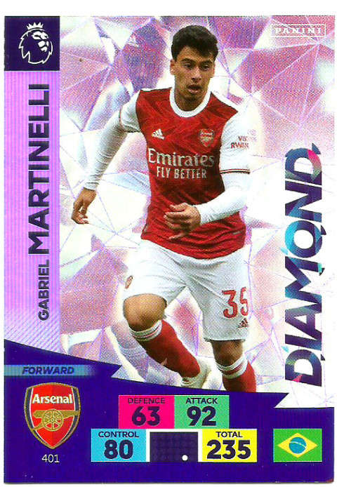 GABRIEL MARTINELLI - ENGLISH PREMIER LEAGUE 20202021 - SILVER FOIL `DIAMOND` TRADING CARD 401