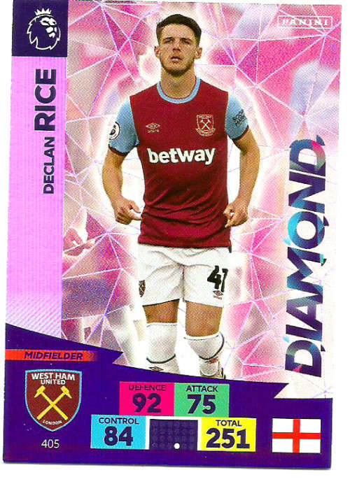 DECLAN RICE - ENGLISH PREMIER LEAGUE 20202021 - SILVER FOIL `DIAMOND` TRADING CARD 405