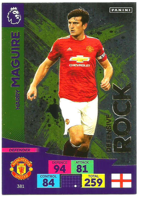 HARRY MAGUIRE - ENGLISH PREMIER LEAGUE 20202021 - GOLD FOIL `DEFENSIVE ROCK` TRADING CARD 381