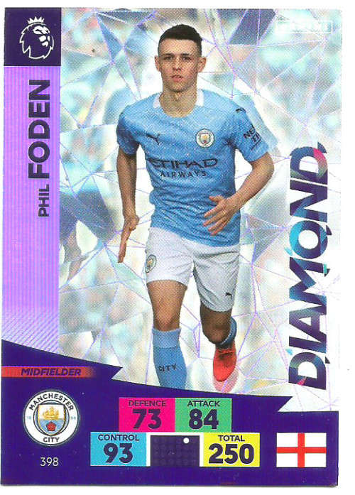 PHIL FODEN - ENGLISH PREMIER LEAGUE 20202021 - SILVER FOIL `DIAMOND` TRADING CARD 398