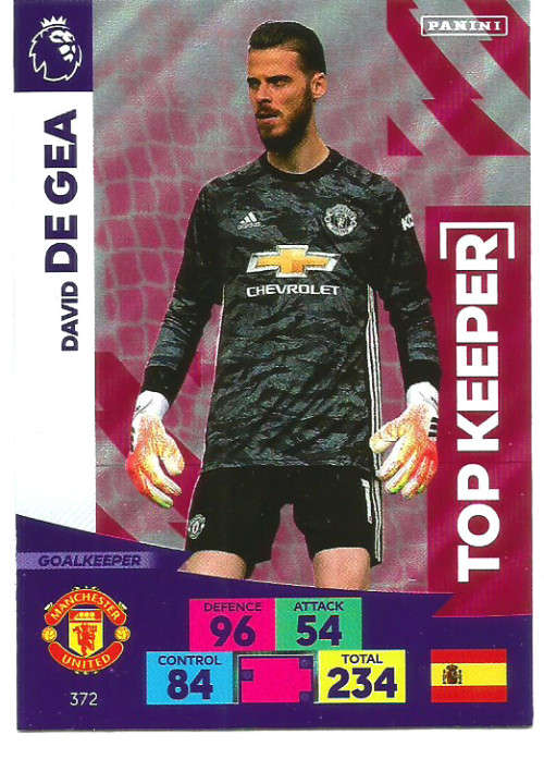 DAVID DE GEA - ENGLISH PREMIER LEAGUE 20202021 - ROSE FOIL `TOP KEEPER` TRADING CARD 372
