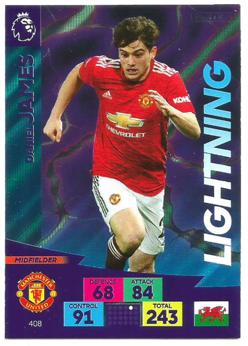 DANIEL JAMES - ENGLISH PREMIER LEAGUE 20202021 - BLUE FOIL `LIGHTNING` TRADING CARD 408