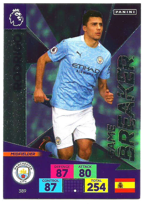 RODRIGO - ENGLISH PREMIER LEAGUE 20202021 - FOIL `GAME BREAKER` TRADING CARD 389